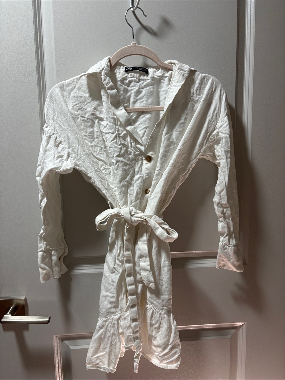 Zara Cream Hooded Tie-Waist Romper with Ruffle Hem